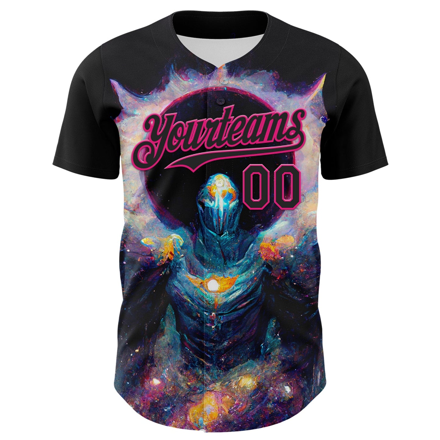 Custom Black Hot Pink 3D Pattern Design Rave Psychedelic Alien Authentic Baseball Jersey view 2
