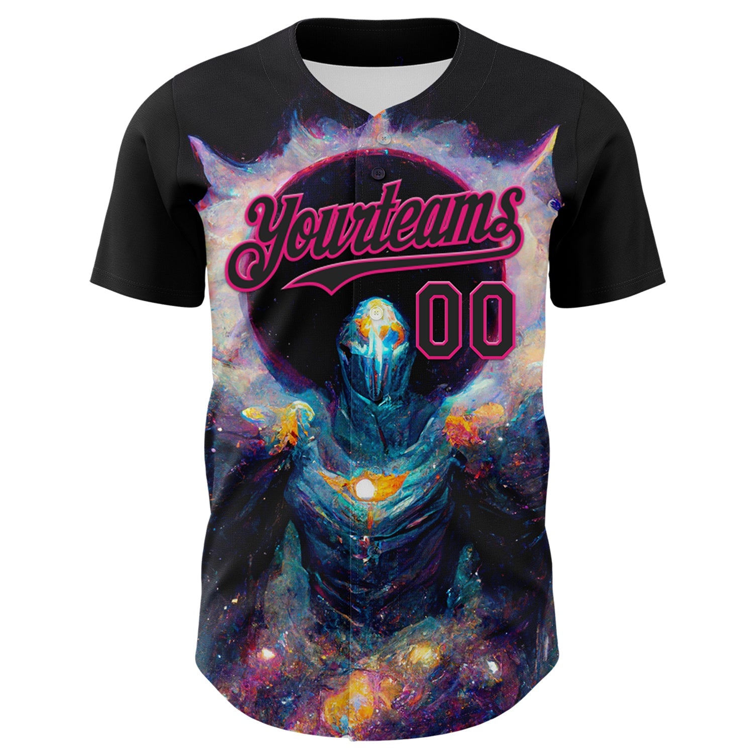 Custom Black Hot Pink 3D Pattern Design Rave Psychedelic Alien Authentic Baseball Jersey view 2