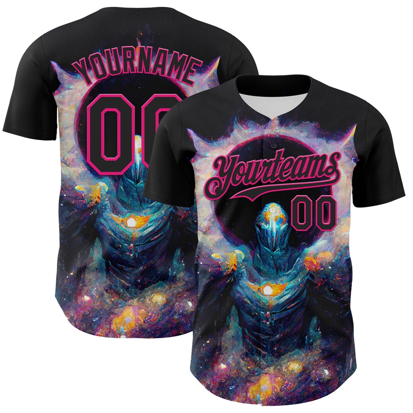 Custom Black Hot Pink 3D Pattern Design Rave Psychedelic Alien Authentic Baseball Jersey - Main View