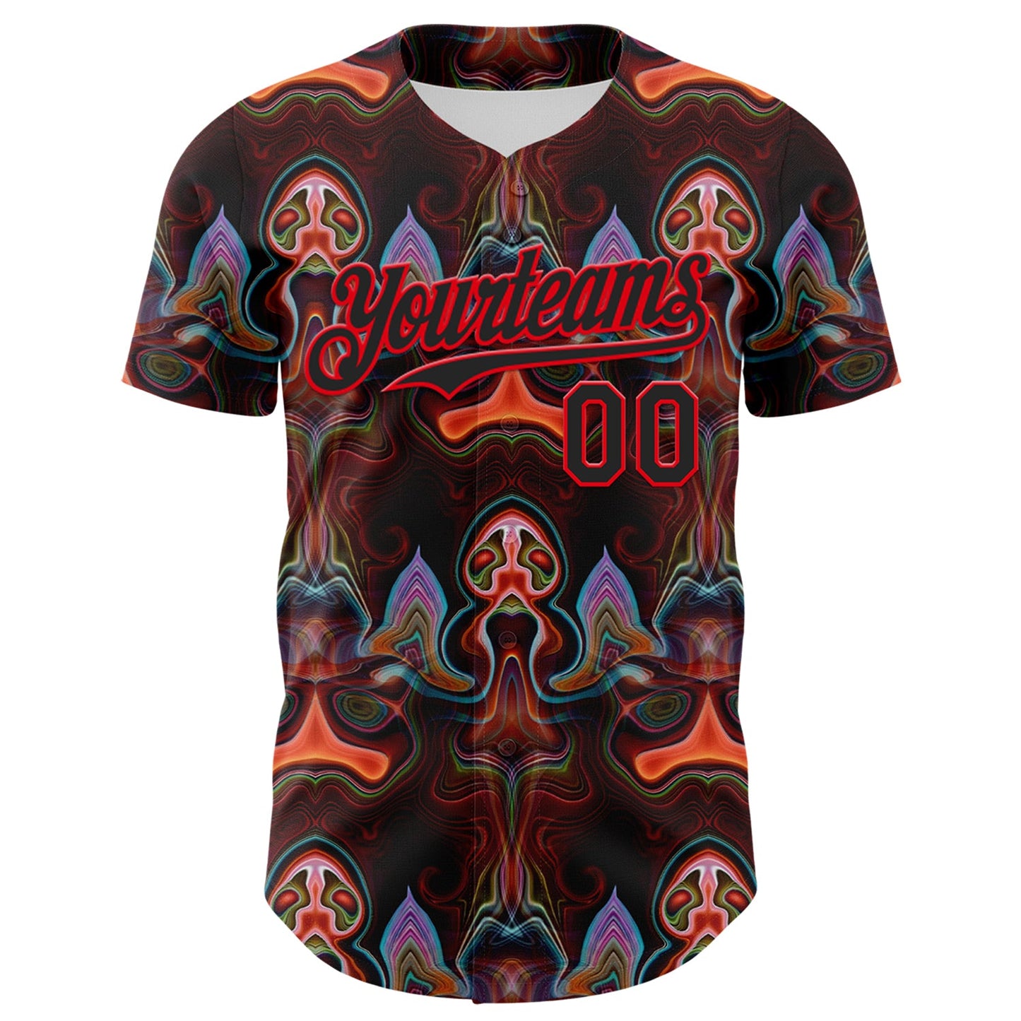 Custom Brown Black-Fire Red 3D Pattern Design Rave Psychedelic Fluid Art Authentic Baseball Jersey view 2