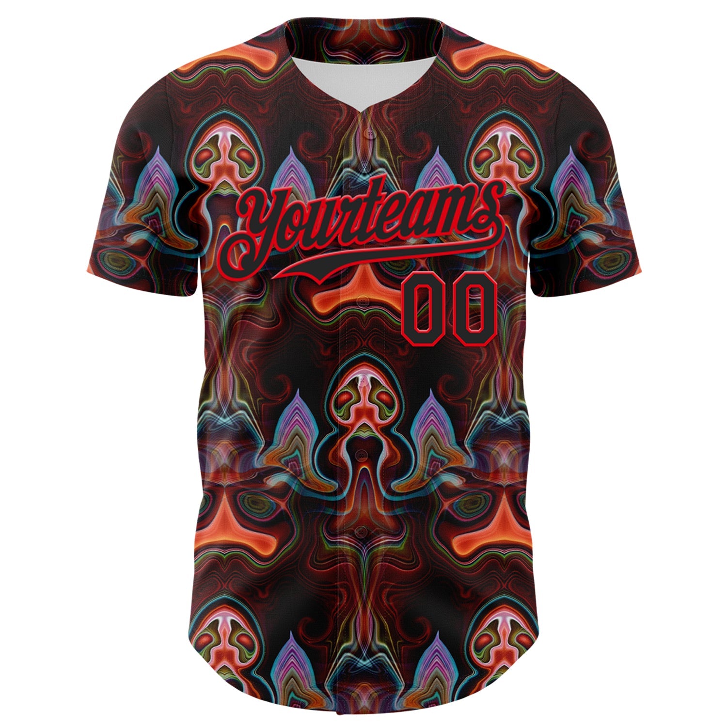 Custom Brown Black-Fire Red 3D Pattern Design Rave Psychedelic Fluid Art Authentic Baseball Jersey view 2