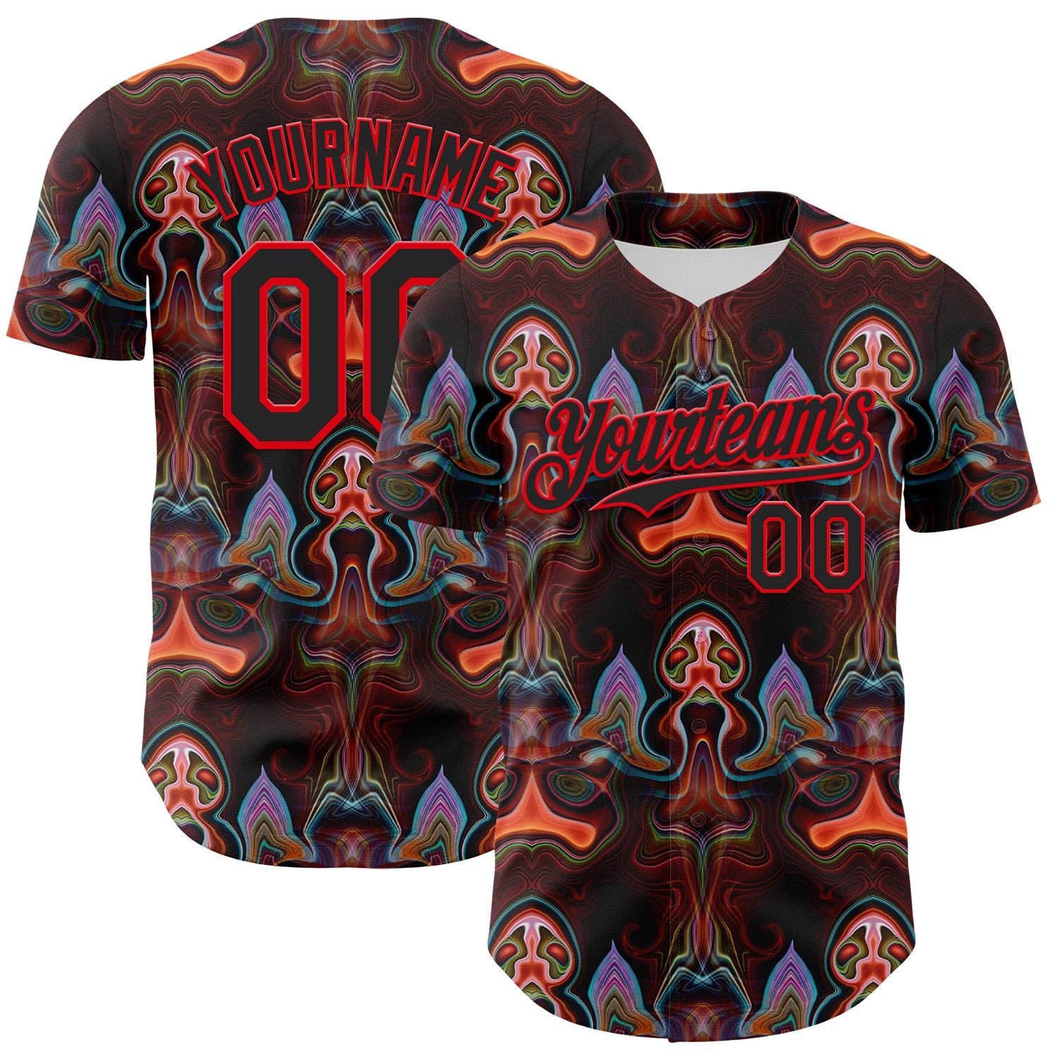 Custom Brown Black-Fire Red 3D Pattern Design Rave Psychedelic Fluid Art Authentic Baseball Jersey - Main View