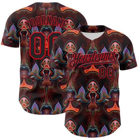 Custom Brown Black-Fire Red 3D Pattern Design Rave Psychedelic Fluid Art Authentic Baseball Jersey - Main View