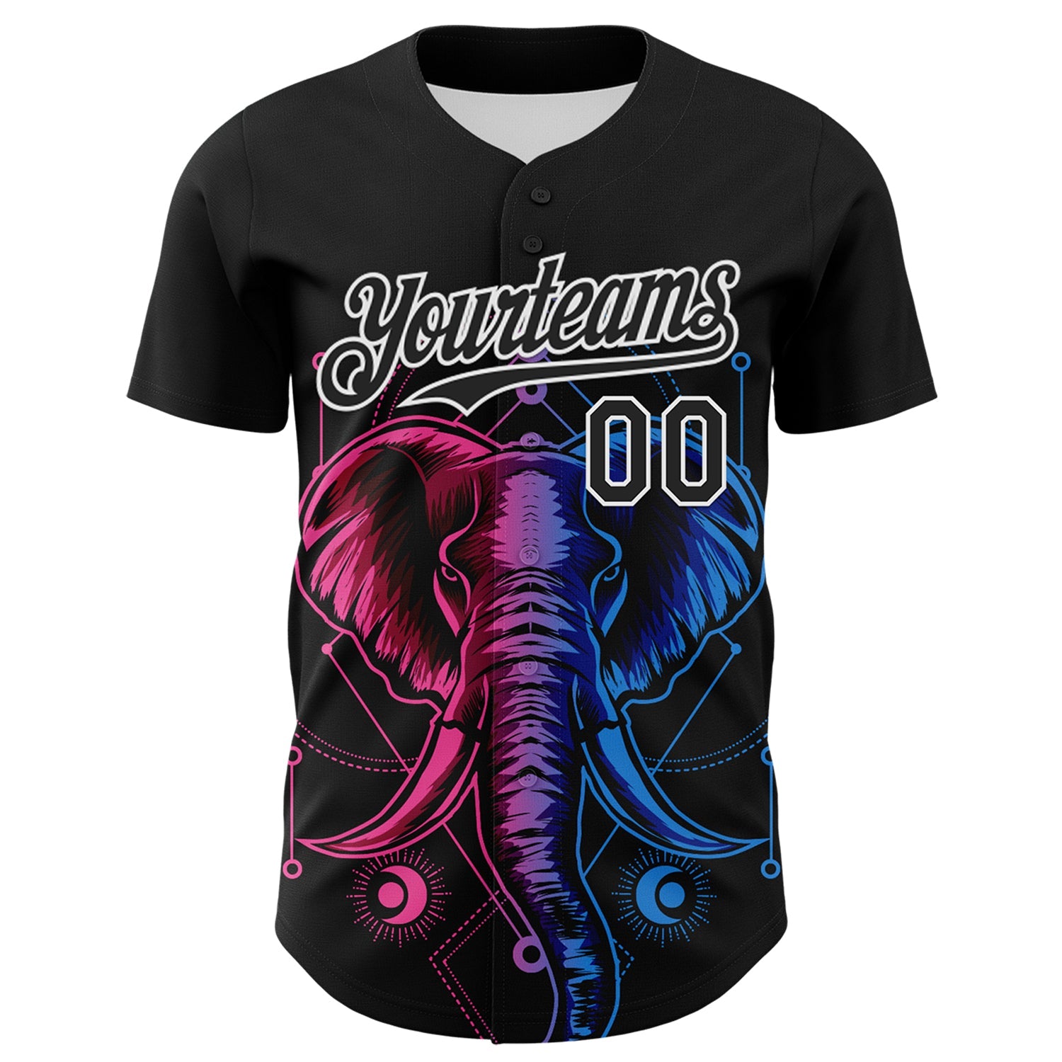Custom Black White 3D Pattern Design Rave Psychedelic Elephant Authentic Baseball Jersey view 2