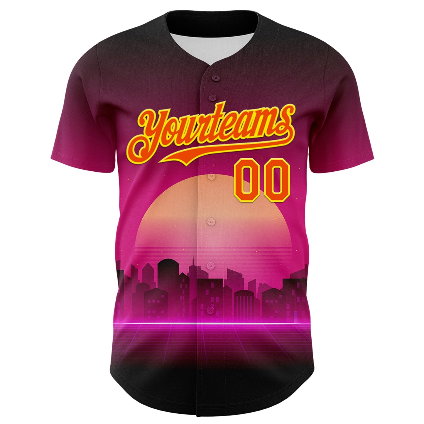 Custom Purple Orange-Light Yellow 3D Pattern Design Rave Psychedelic Futuristic Music Authentic Baseball Jersey view 2