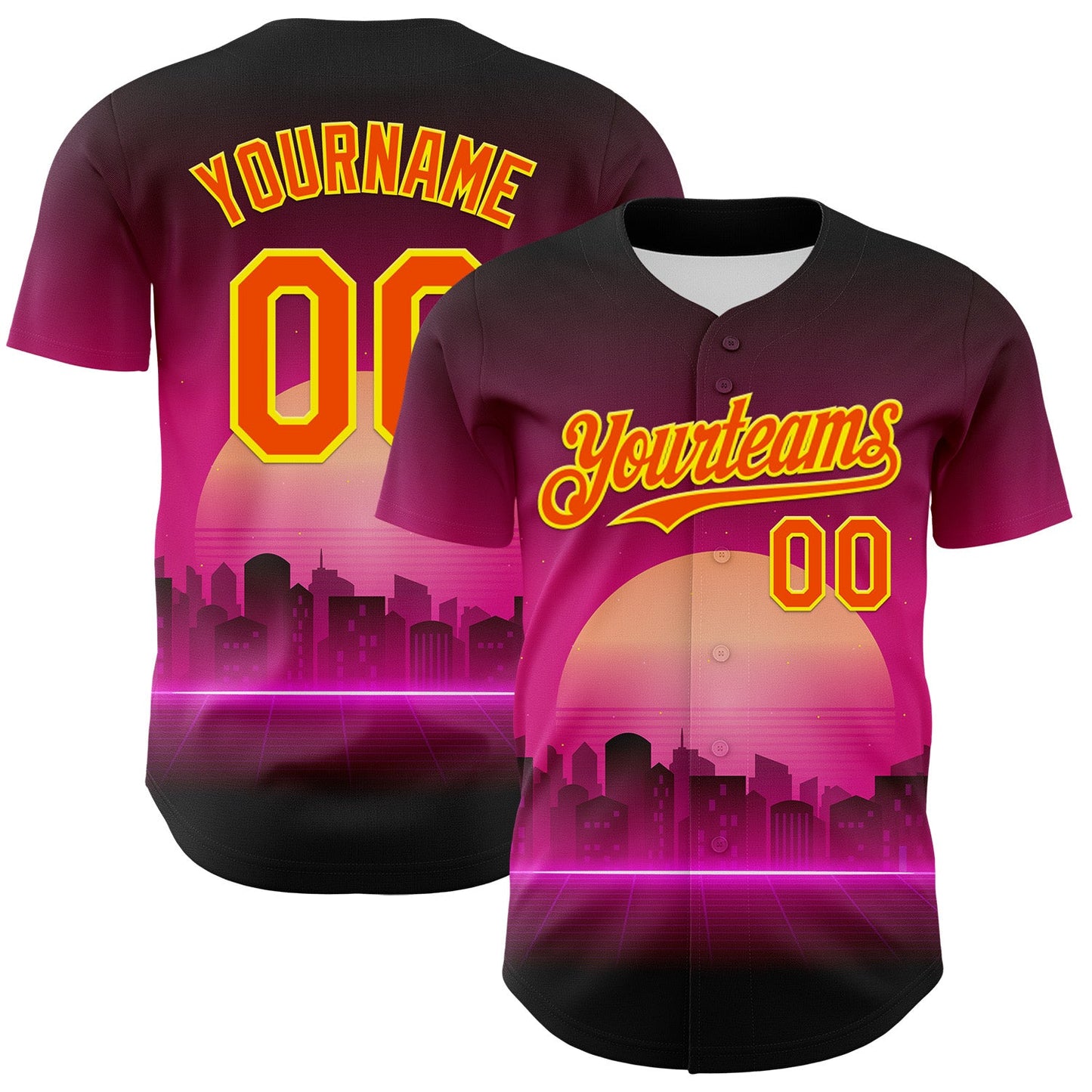 Custom Purple Orange-Light Yellow 3D Pattern Design Rave Psychedelic Futuristic Music Authentic Baseball Jersey - Main View