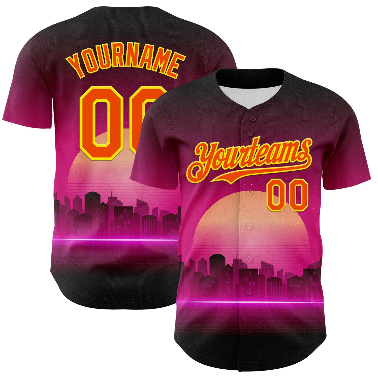 Custom Purple Orange-Light Yellow 3D Pattern Design Rave Psychedelic Futuristic Music Authentic Baseball Jersey - Main View