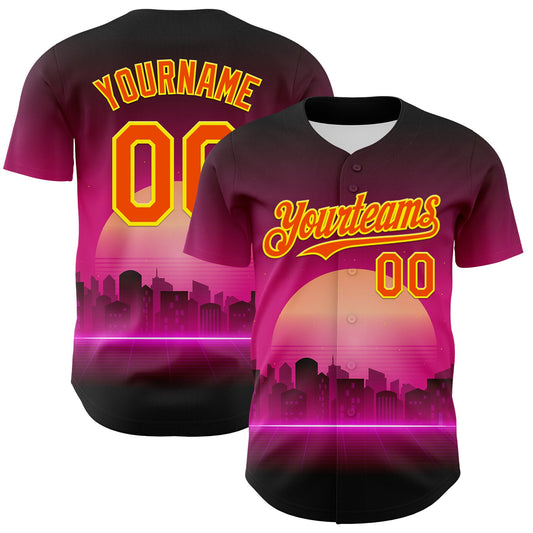 Custom Purple Orange-Light Yellow 3D Pattern Design Rave Psychedelic Futuristic Music Authentic Baseball Jersey - Main View