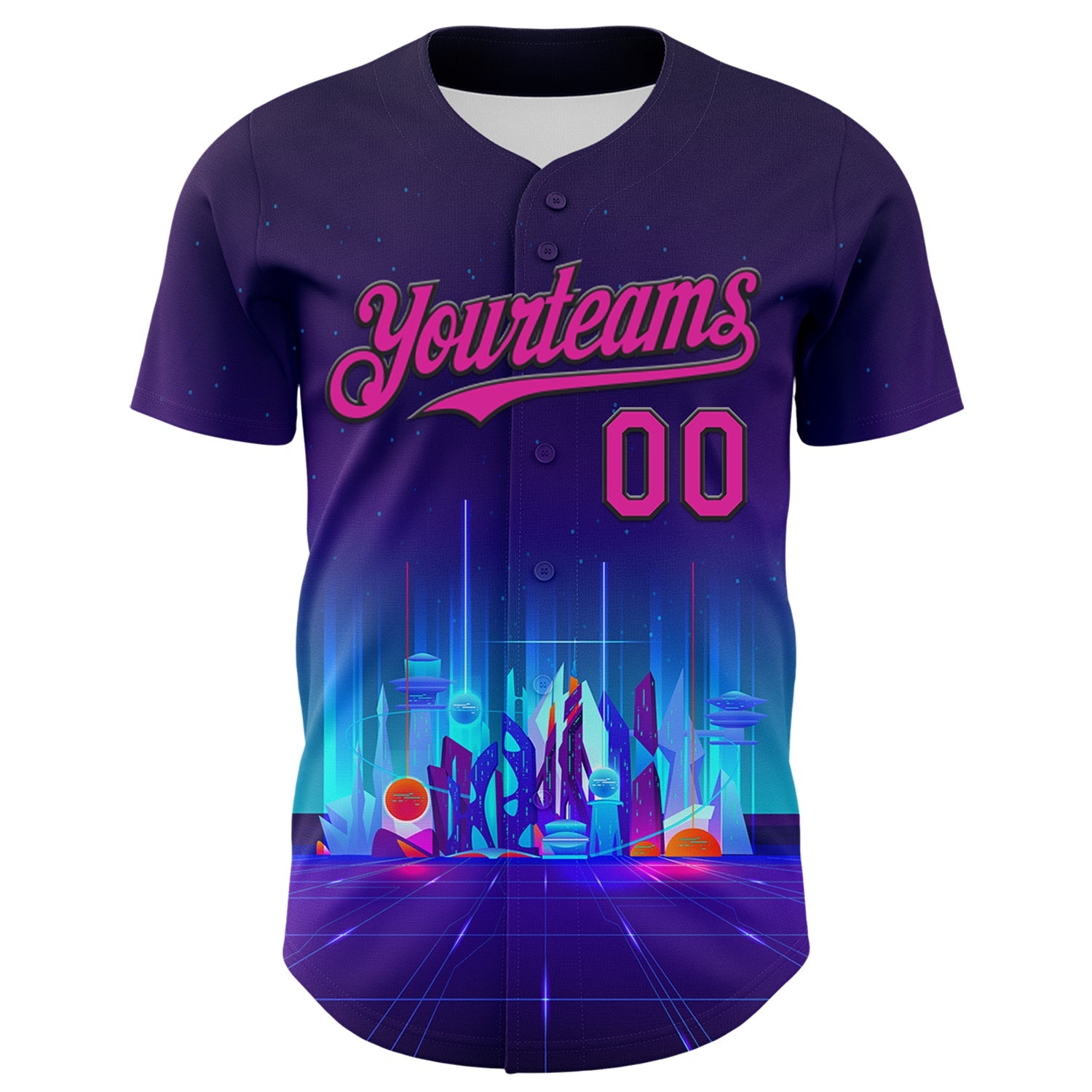 Custom Navy Deep Pink-Black 3D Pattern Design Rave Psychedelic Futuristic City Authentic Baseball Jersey view 2