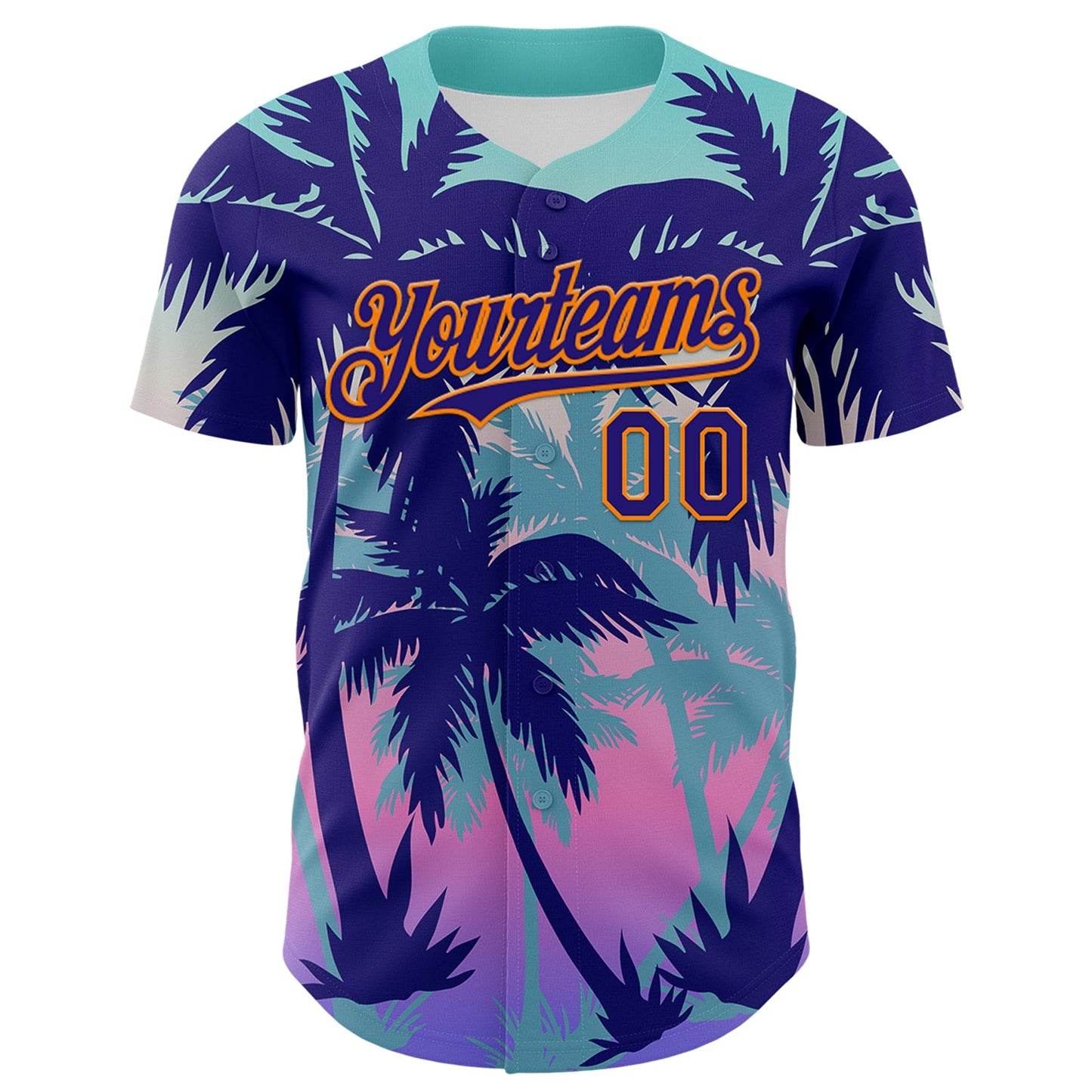 Custom Dark Purple Bay Orange 3D Pattern Design Rave Psychedelic Tropical Palm Tree Authentic Baseball Jersey view 2
