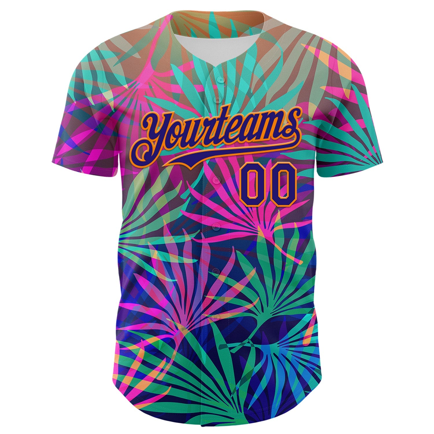 Custom Pink Dark Purple-Bay Orange 3D Pattern Design Rave Psychedelic Tropical Palm Leaves Authentic Baseball Jersey view 2