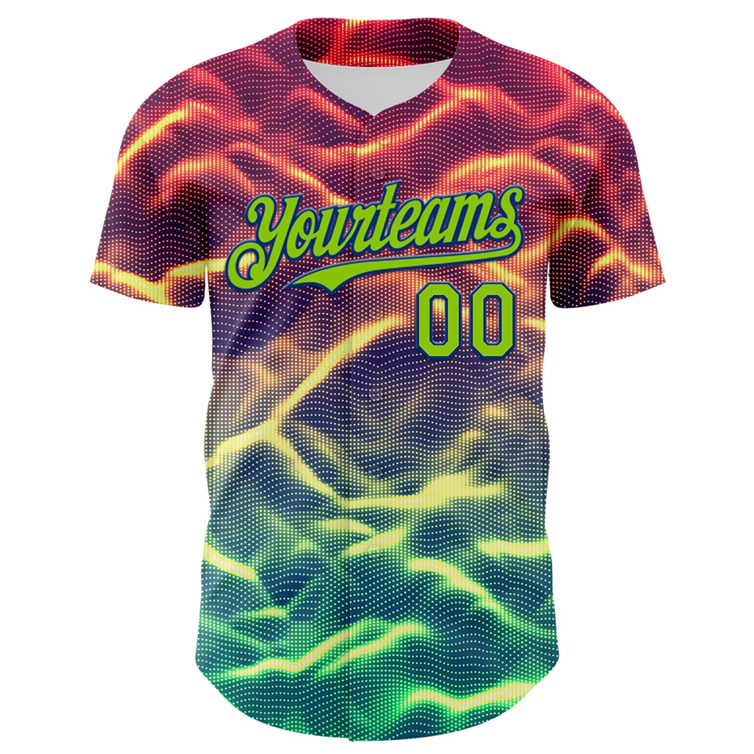 Custom Black Neon Green-Royal 3D Pattern Design Rave Psychedelic Tiny Spot Authentic Baseball Jersey view 2