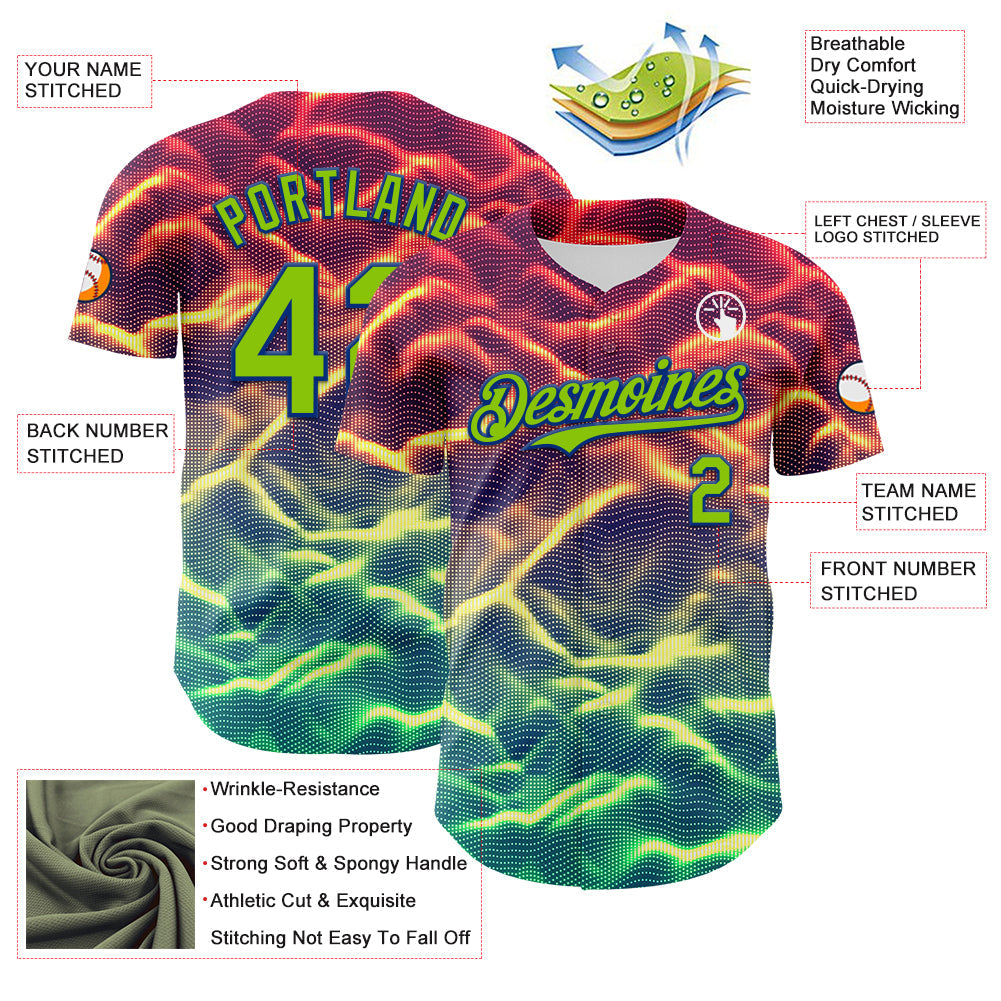 Custom Black Neon Green-Royal 3D Pattern Design Rave Psychedelic Tiny Spot Authentic Baseball Jersey view 3