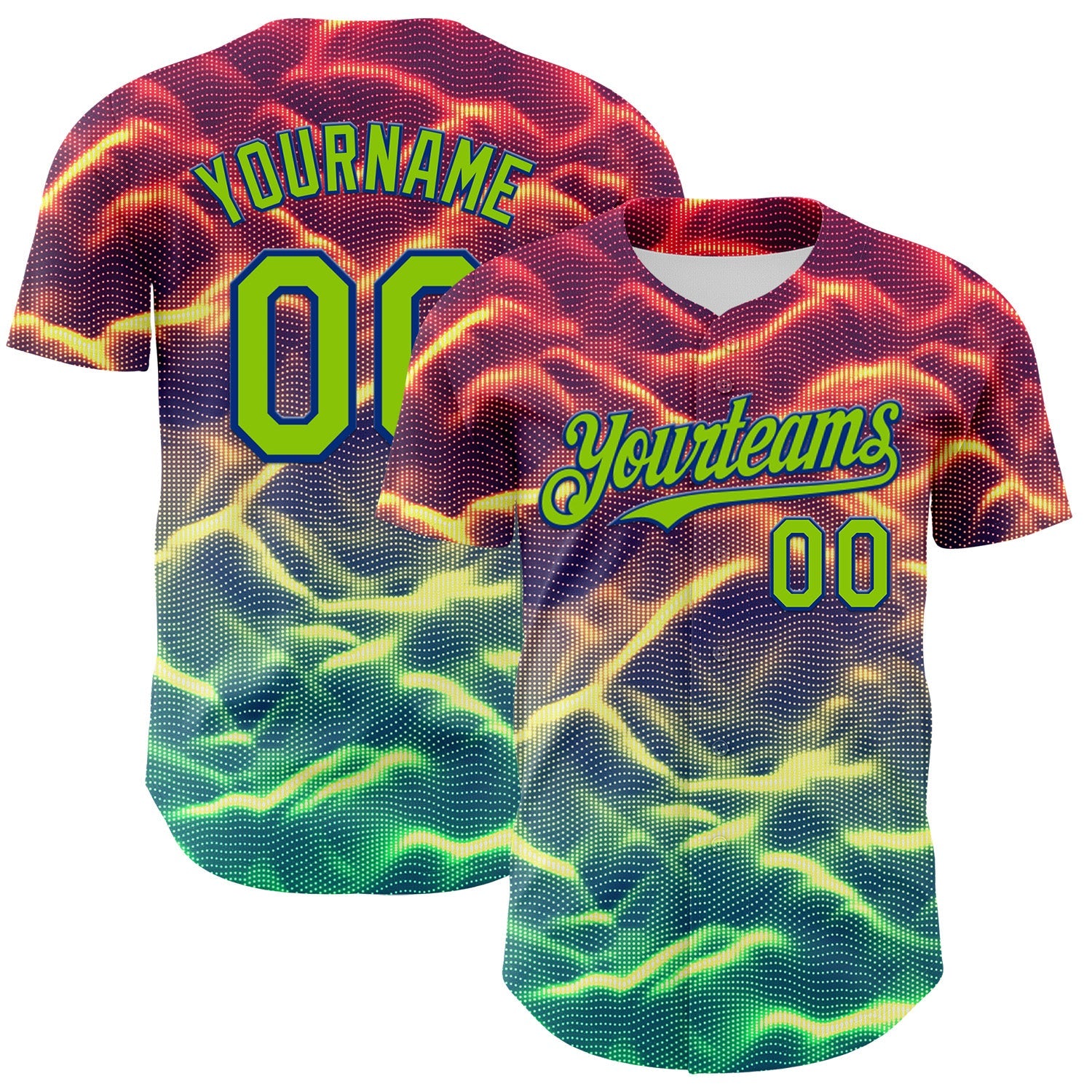 Custom Black Neon Green-Royal 3D Pattern Design Rave Psychedelic Tiny Spot Authentic Baseball Jersey - Main View