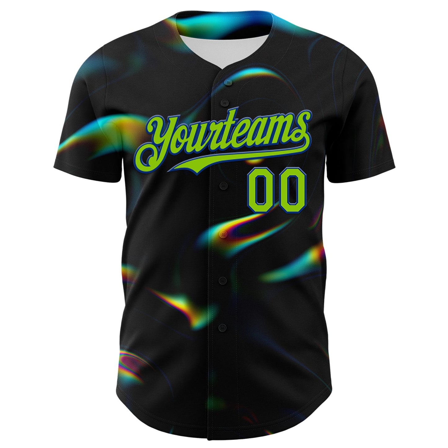 Custom Black Neon Green-Royal 3D Pattern Design Rave Psychedelic Holographic Vaporwave Style Authentic Baseball Jersey view 2