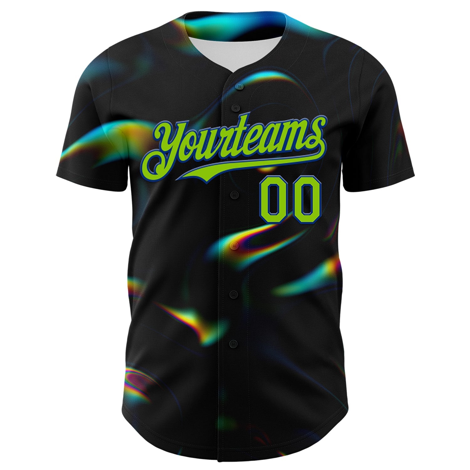 Custom Black Neon Green-Royal 3D Pattern Design Rave Psychedelic Holographic Vaporwave Style Authentic Baseball Jersey view 2