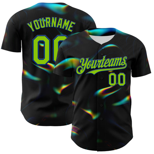 Custom Black Neon Green-Royal 3D Pattern Design Rave Psychedelic Holographic Vaporwave Style Authentic Baseball Jersey - Main View