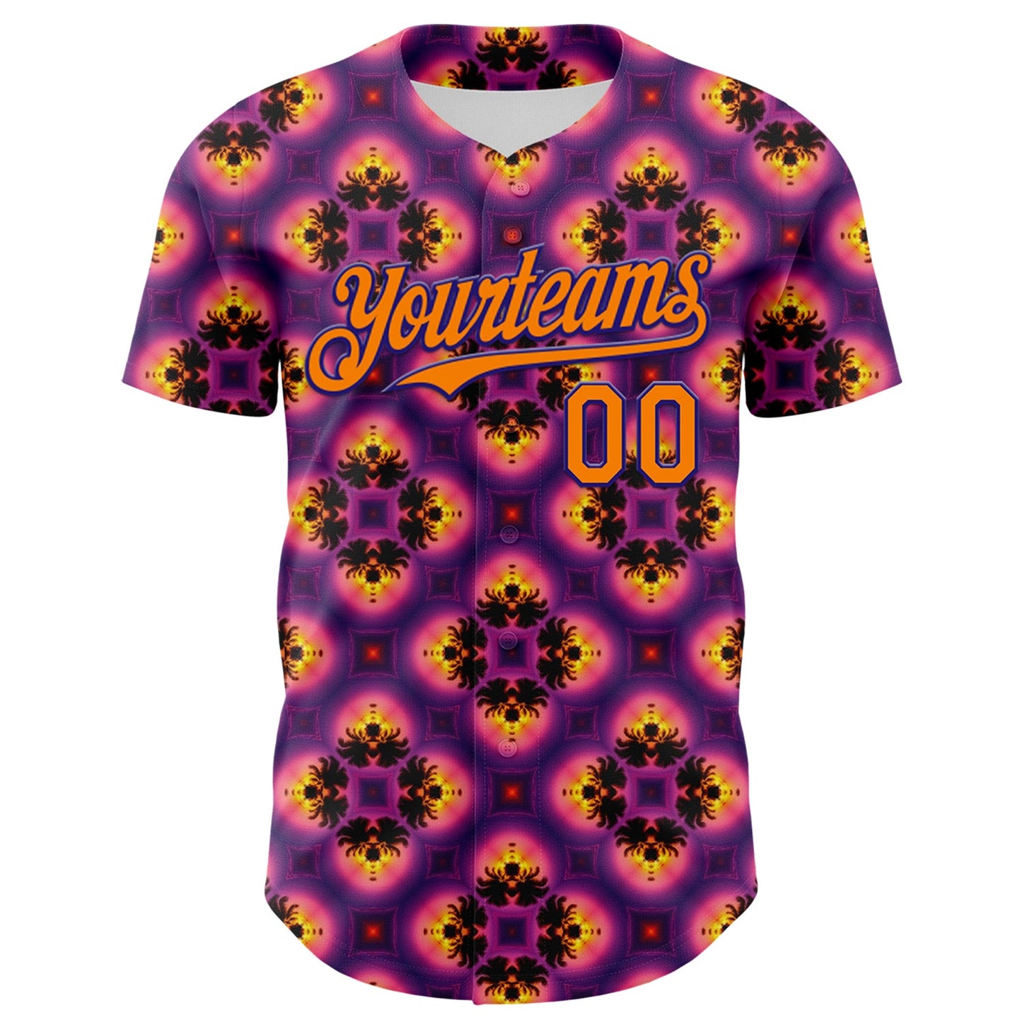 Custom Purple Bay Orange-Dark Purple 3D Pattern Design Rave Psychedelic Flower Authentic Baseball Jersey view 2