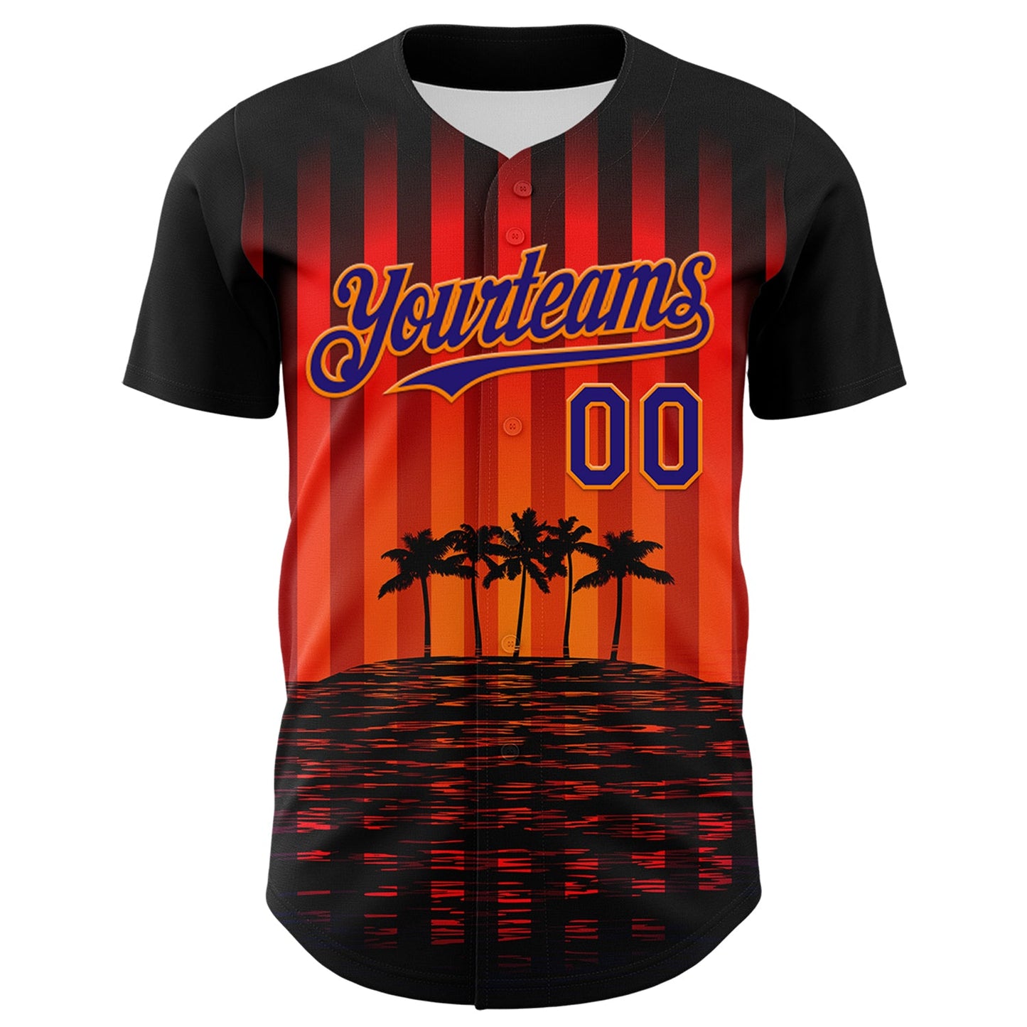 Custom Black Dark Purple-Bay Orange 3D Pattern Design Rave Psychedelic Tropical Palm Tree Authentic Baseball Jersey view 2