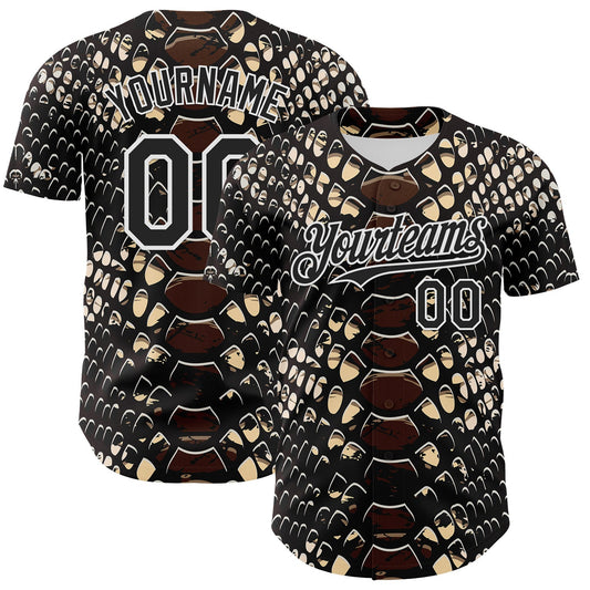 Custom Black White 3D Pattern Design Rave Psychedelic Snakeskin Authentic Baseball Jersey - Main View