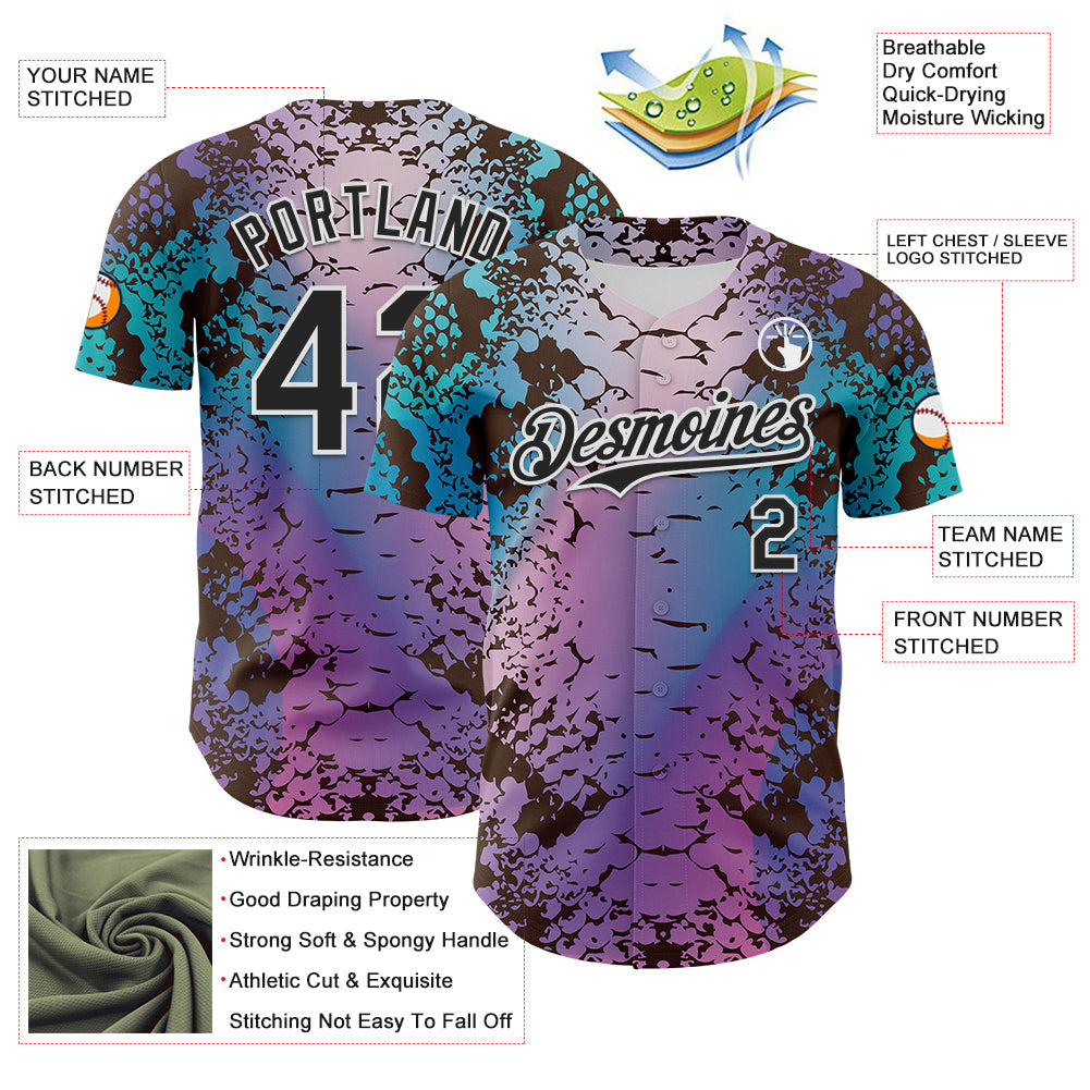 Custom Pink Black-White 3D Pattern Design Rave Psychedelic Snakeskin Authentic Baseball Jersey view 3