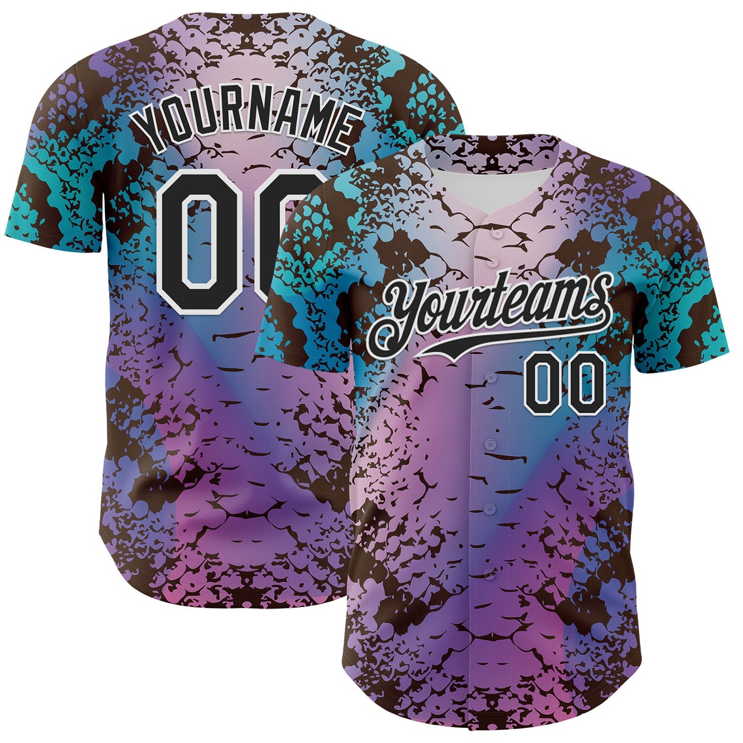 Custom Pink Black-White 3D Pattern Design Rave Psychedelic Snakeskin Authentic Baseball Jersey - Main View
