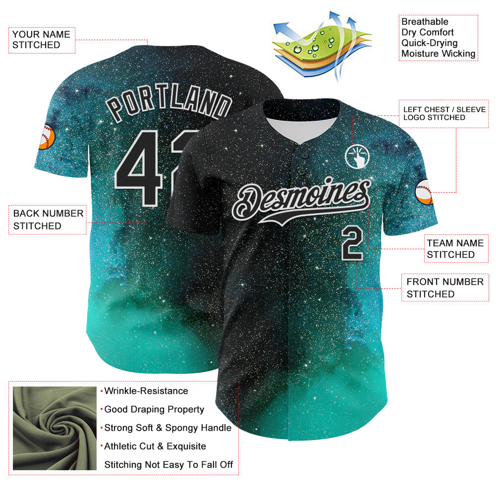 Custom Black White 3D Pattern Design Rave Psychedelic Space Galaxy Star Authentic Baseball Jersey view 3