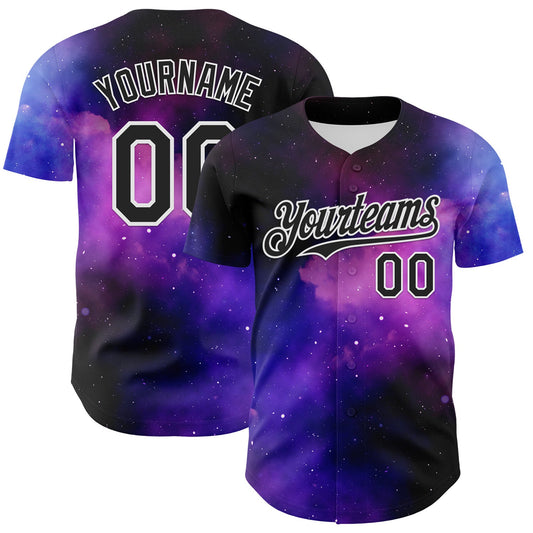 Custom Black White 3D Pattern Design Rave Psychedelic Space Galaxy Star Authentic Baseball Jersey - Main View