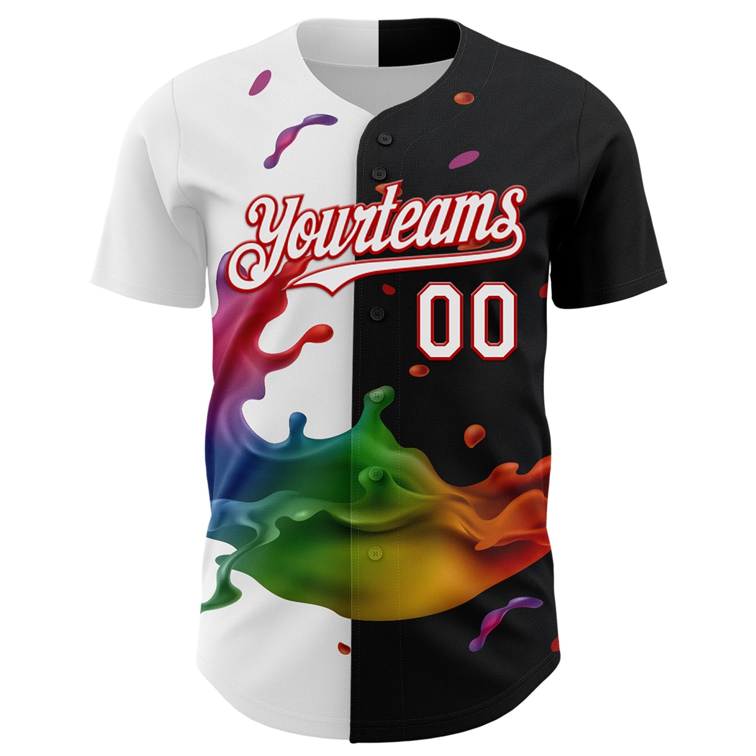 Custom Black White-Red 3D Pattern Design Liquid Splatter Authentic Baseball Jersey view 2