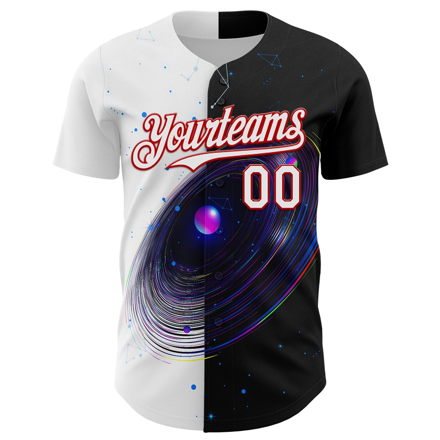 Custom Black White-Red 3D Pattern Design Space Galaxy Star Authentic Baseball Jersey view 2