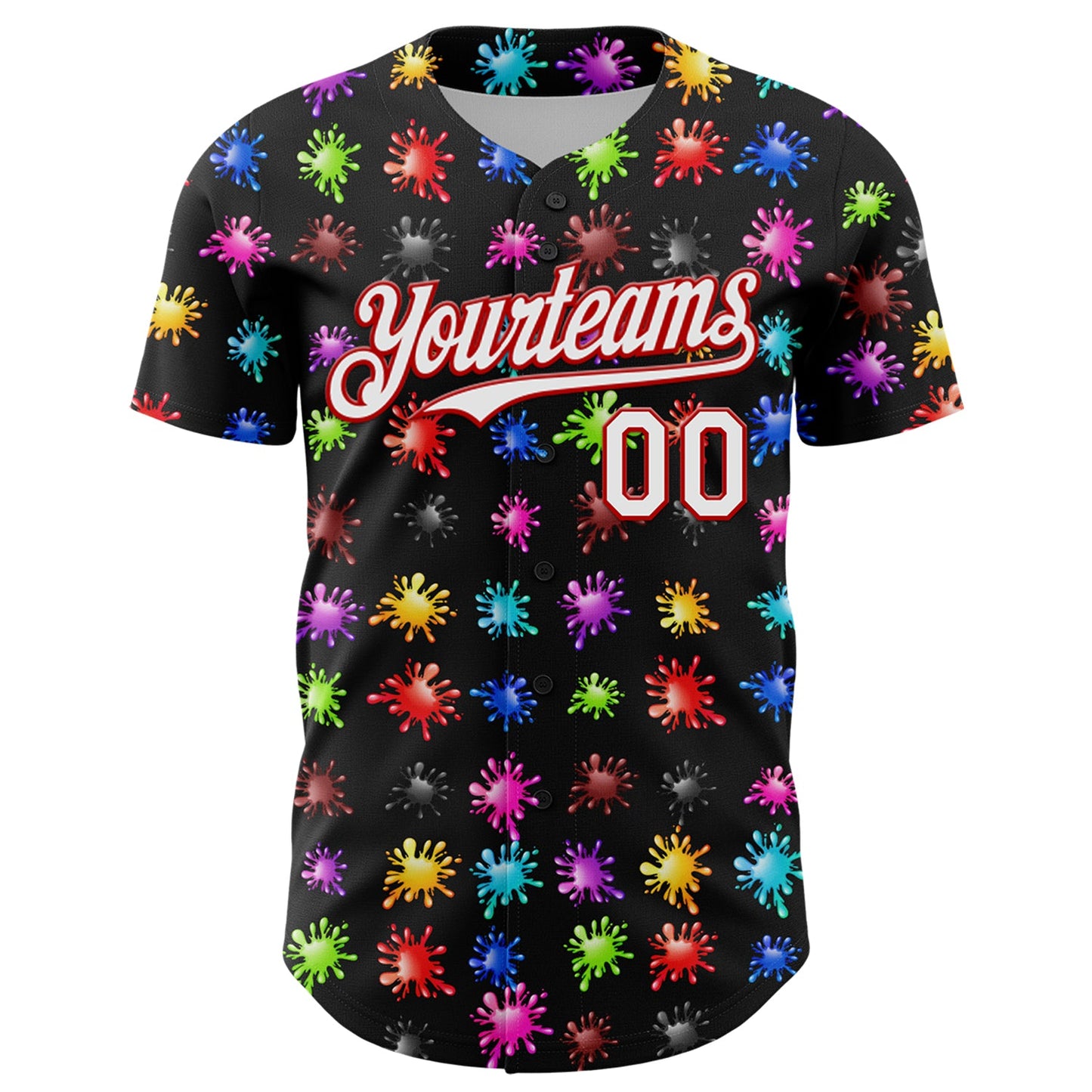 Custom Black White-Red 3D Pattern Design Splash Authentic Baseball Jersey view 2