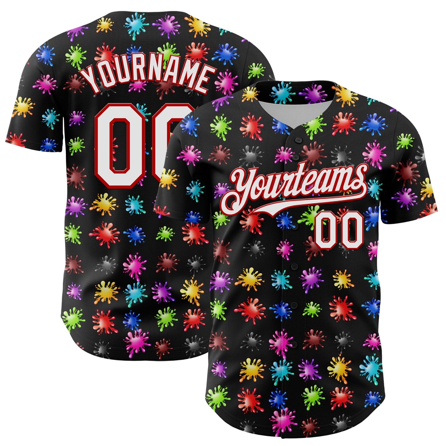 Custom Black White-Red 3D Pattern Design Splash Authentic Baseball Jersey - Main View
