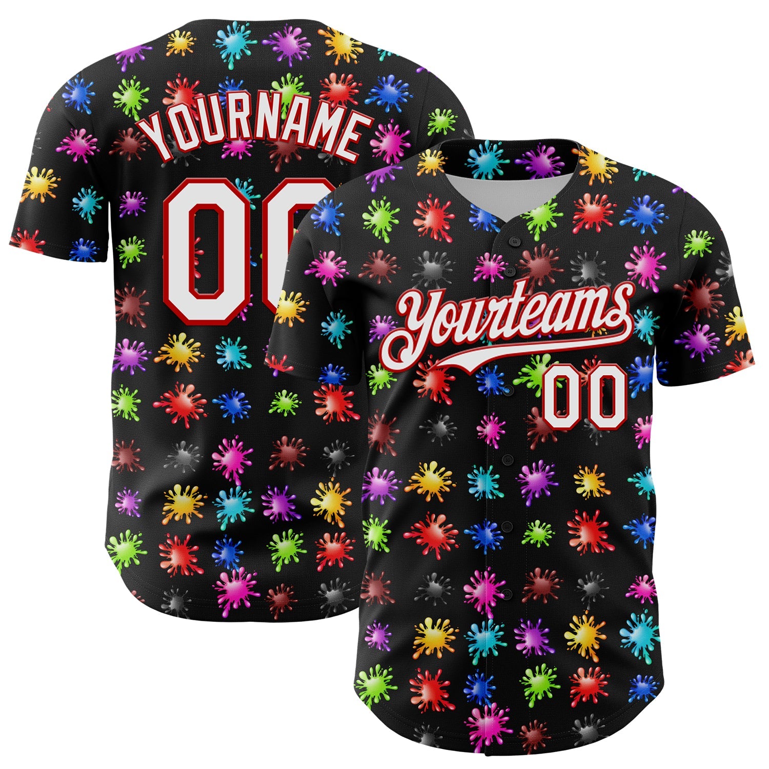 Custom Black White-Red 3D Pattern Design Splash Authentic Baseball Jersey - Main View