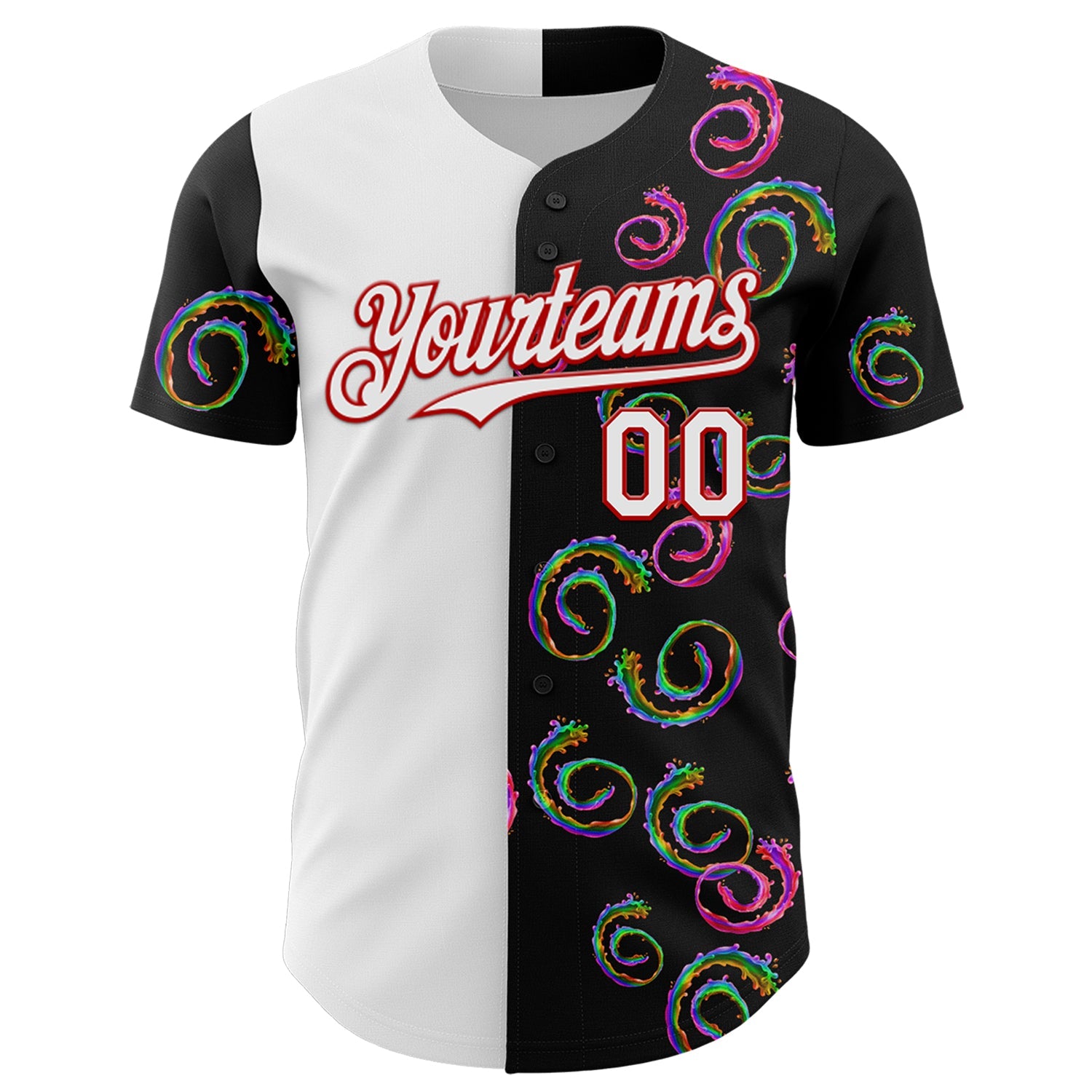 Custom Black White-Red 3D Pattern Design Liquid Splatter Authentic Baseball Jersey view 2