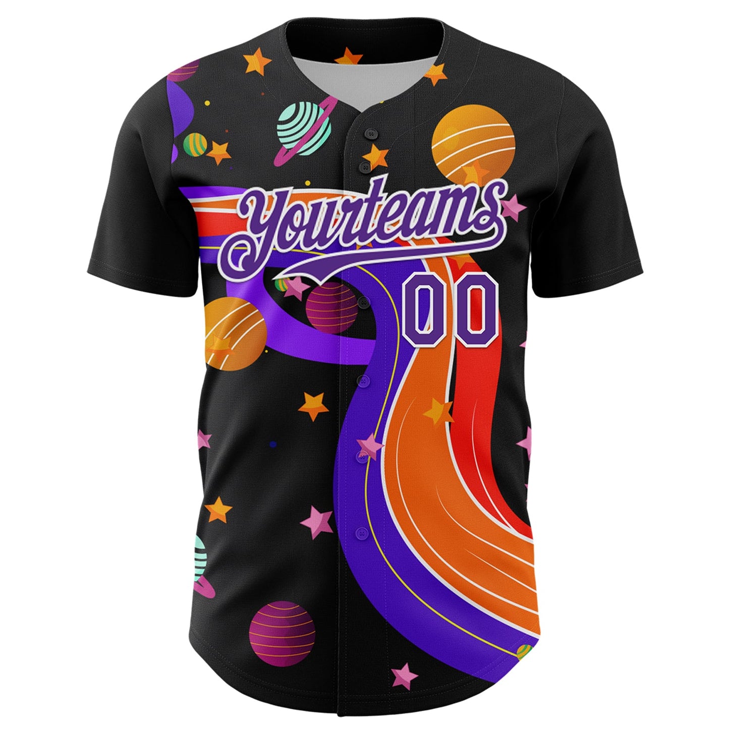 Custom Black Purple-White 3D Pattern Design Space Galaxy Star Authentic Baseball Jersey view 2