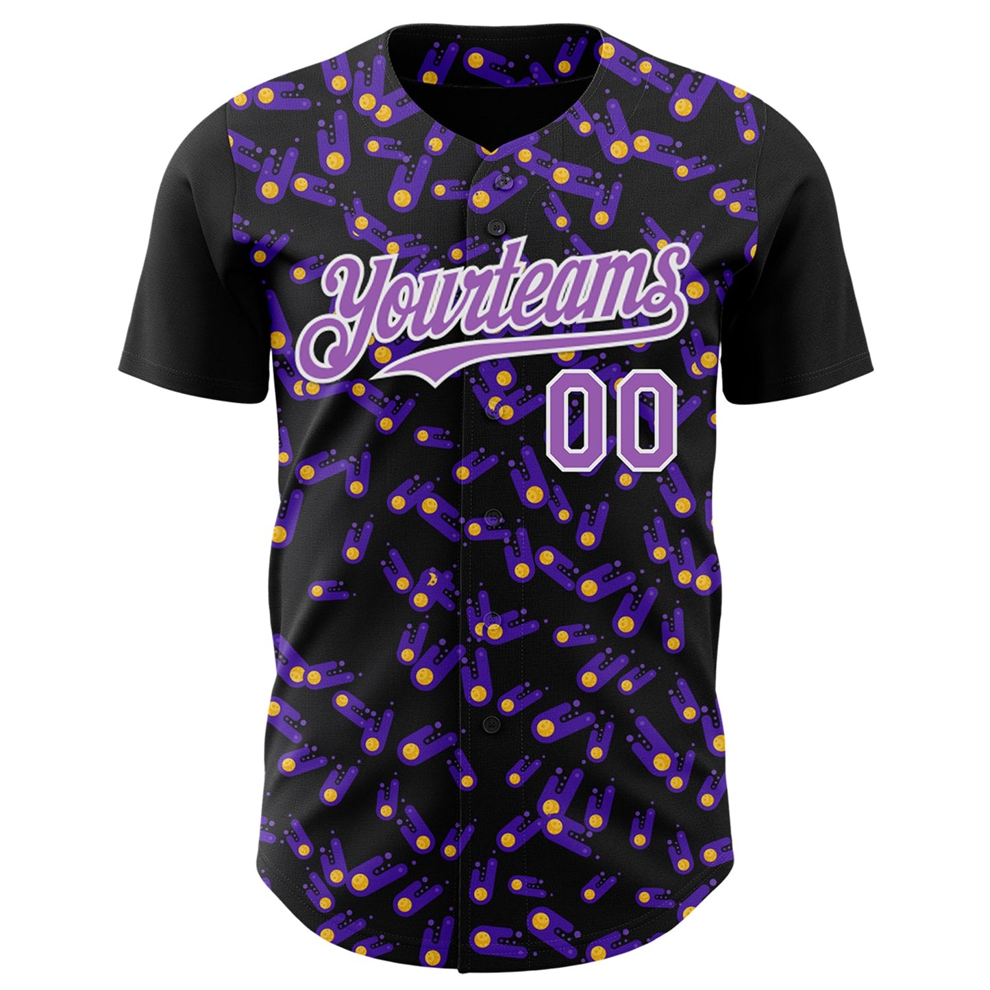 Custom Black Medium Purple-White 3D Pattern Design Galaxy Star Meteor Authentic Baseball Jersey view 2