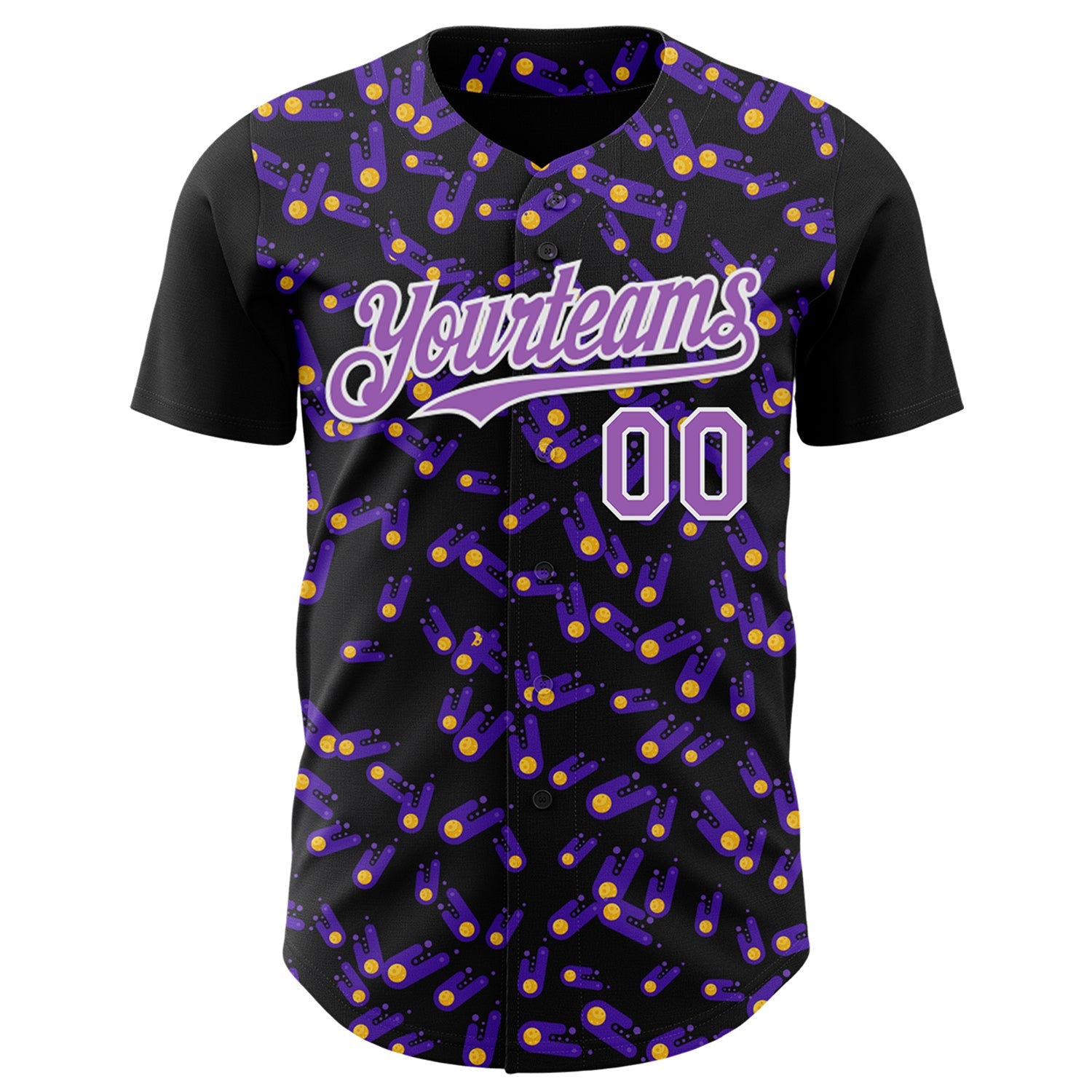 Custom Black Medium Purple-White 3D Pattern Design Galaxy Star Meteor Authentic Baseball Jersey view 2