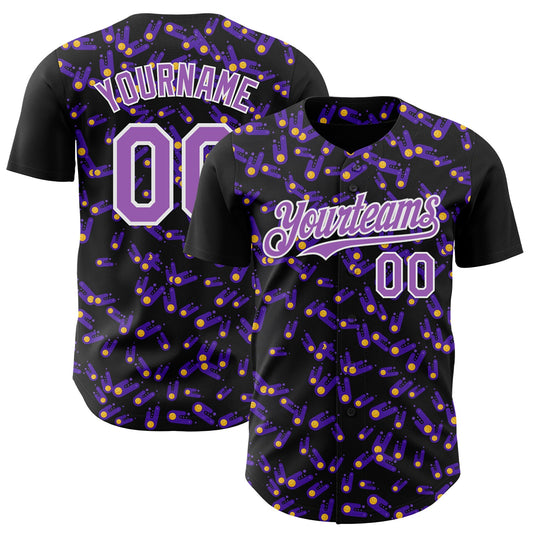 Custom Black Medium Purple-White 3D Pattern Design Galaxy Star Meteor Authentic Baseball Jersey - Main View