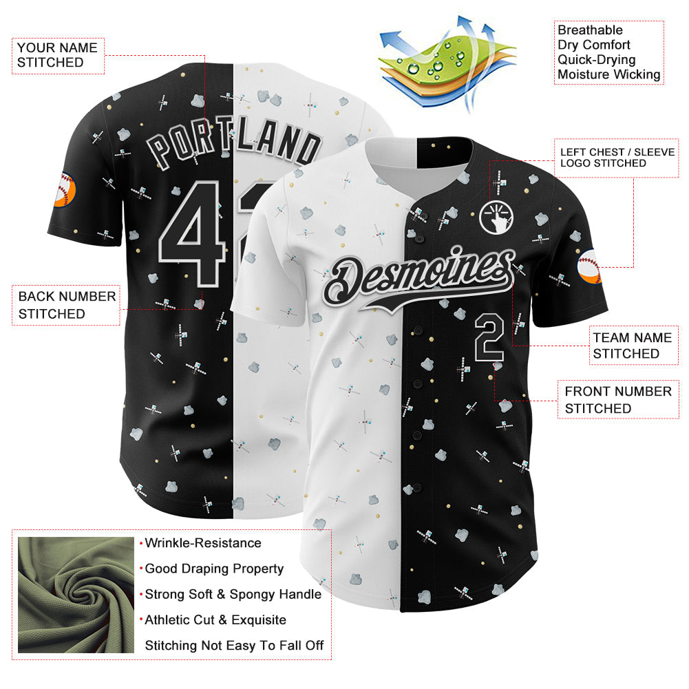 Custom Black White 3D Pattern Design Space Satellite Authentic Baseball Jersey view 3