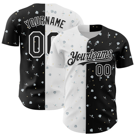 Custom Black White 3D Pattern Design Space Satellite Authentic Baseball Jersey - Main View