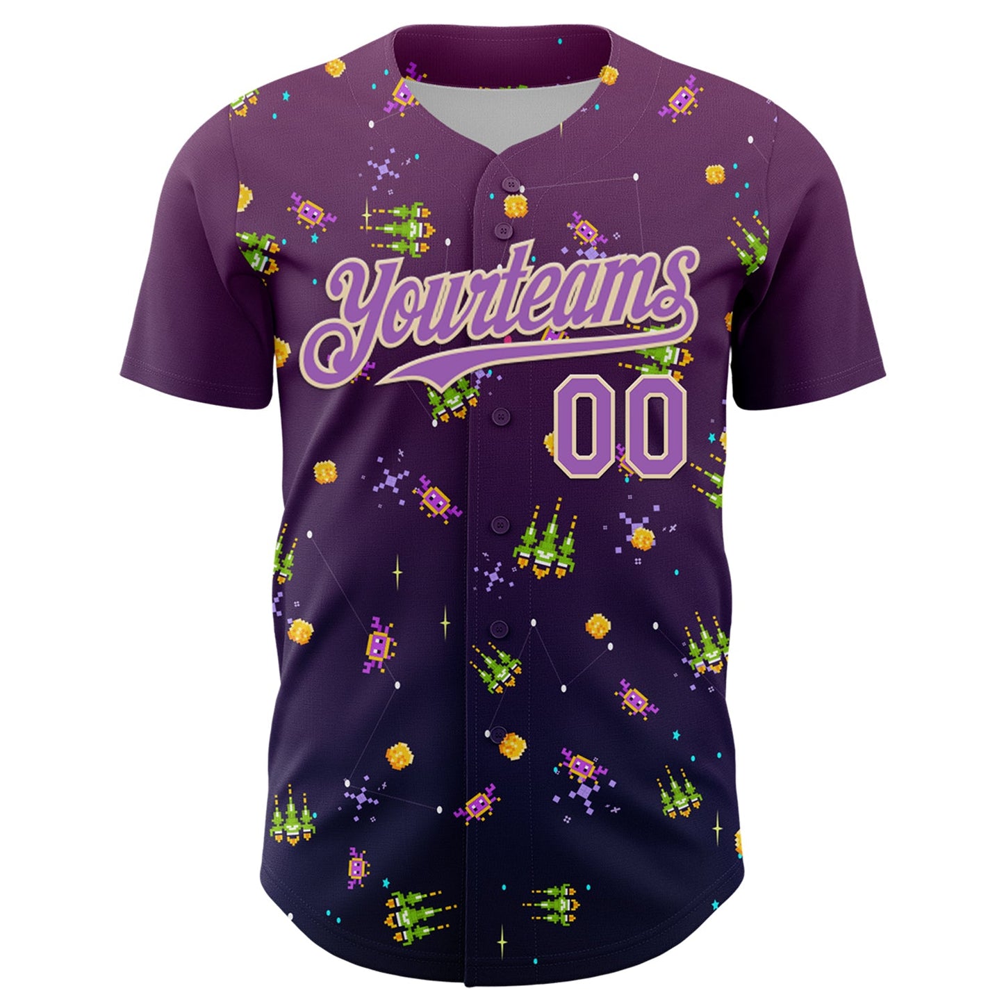 Custom Purple Medium Purple-City Cream 3D Pattern Design Retro Pixel Arcade Game Authentic Baseball Jersey view 2