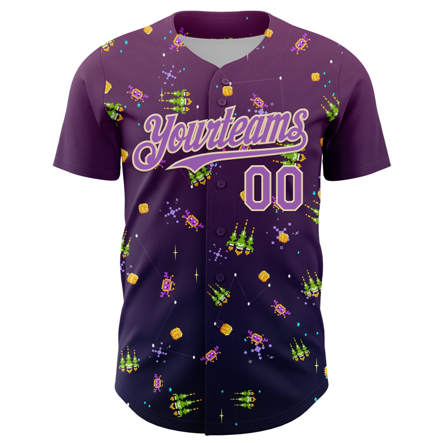Custom Purple Medium Purple-City Cream 3D Pattern Design Retro Pixel Arcade Game Authentic Baseball Jersey view 2