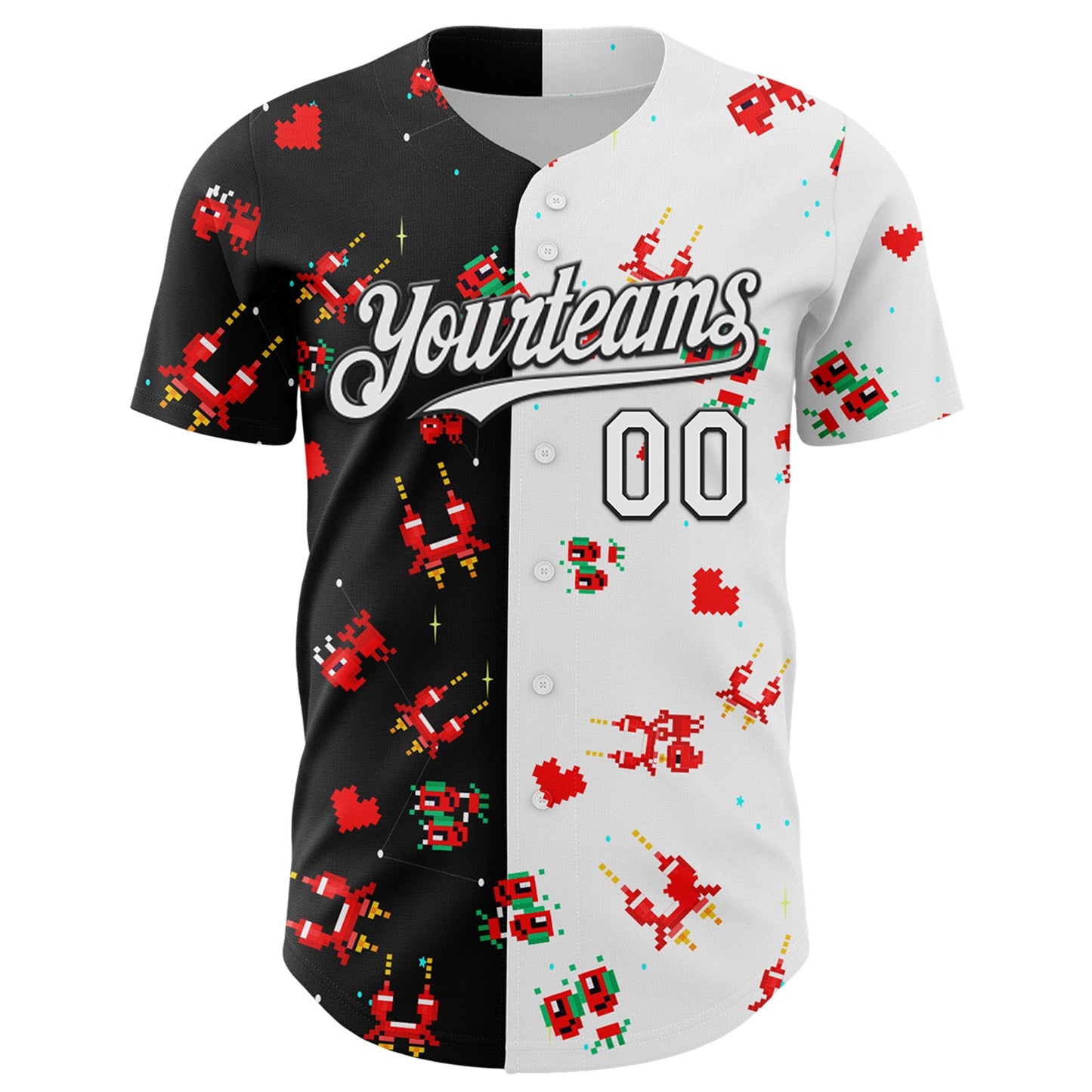 Custom Black White 3D Pattern Design Retro Pixel Arcade Game Authentic Baseball Jersey view 2