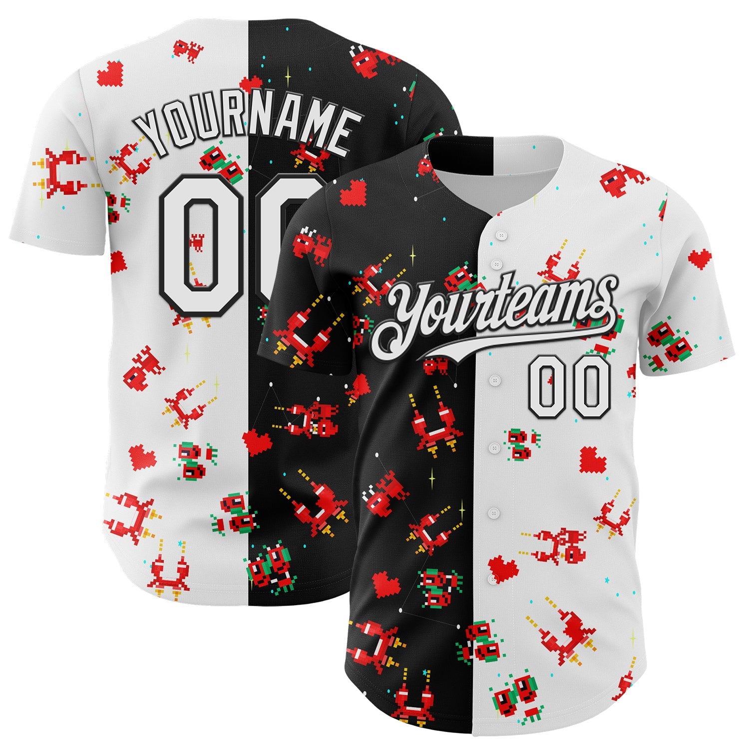 Custom Black White 3D Pattern Design Retro Pixel Arcade Game Authentic Baseball Jersey - Main View