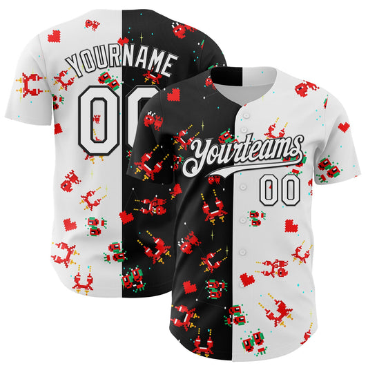 Custom Black White 3D Pattern Design Retro Pixel Arcade Game Authentic Baseball Jersey - Main View