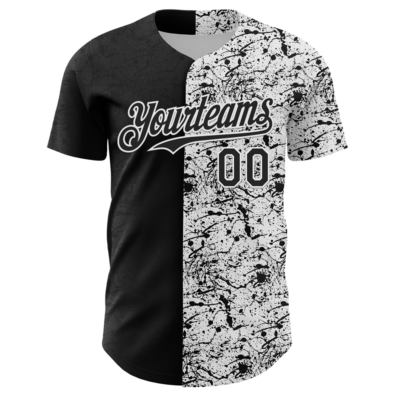 Custom White Black 3D Pattern Design Graffiti Splash Ink Authentic Baseball Jersey view 2