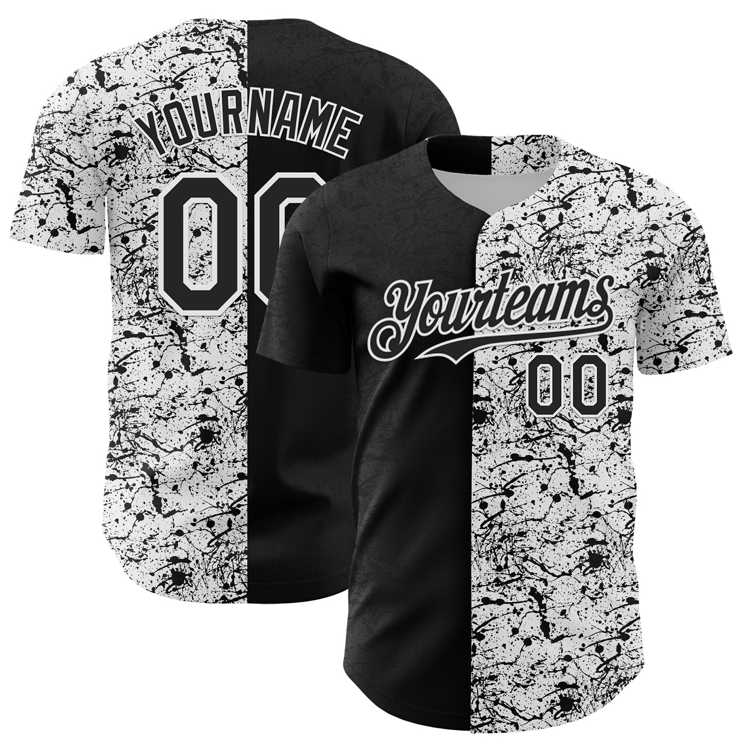 Custom White Black 3D Pattern Design Graffiti Splash Ink Authentic Baseball Jersey - Main View