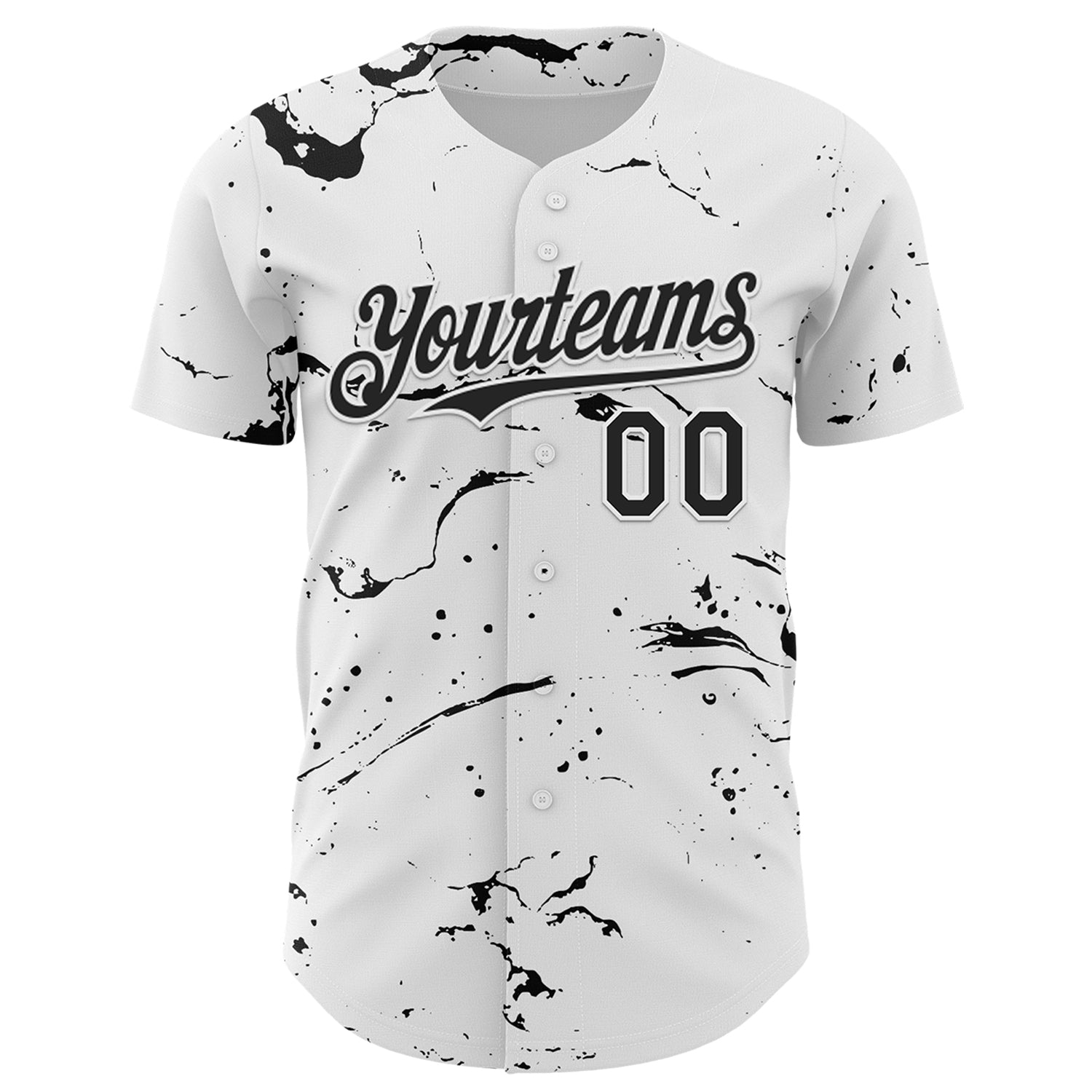 Custom White Black 3D Pattern Design Graffiti Splash Ink Authentic Baseball Jersey view 2