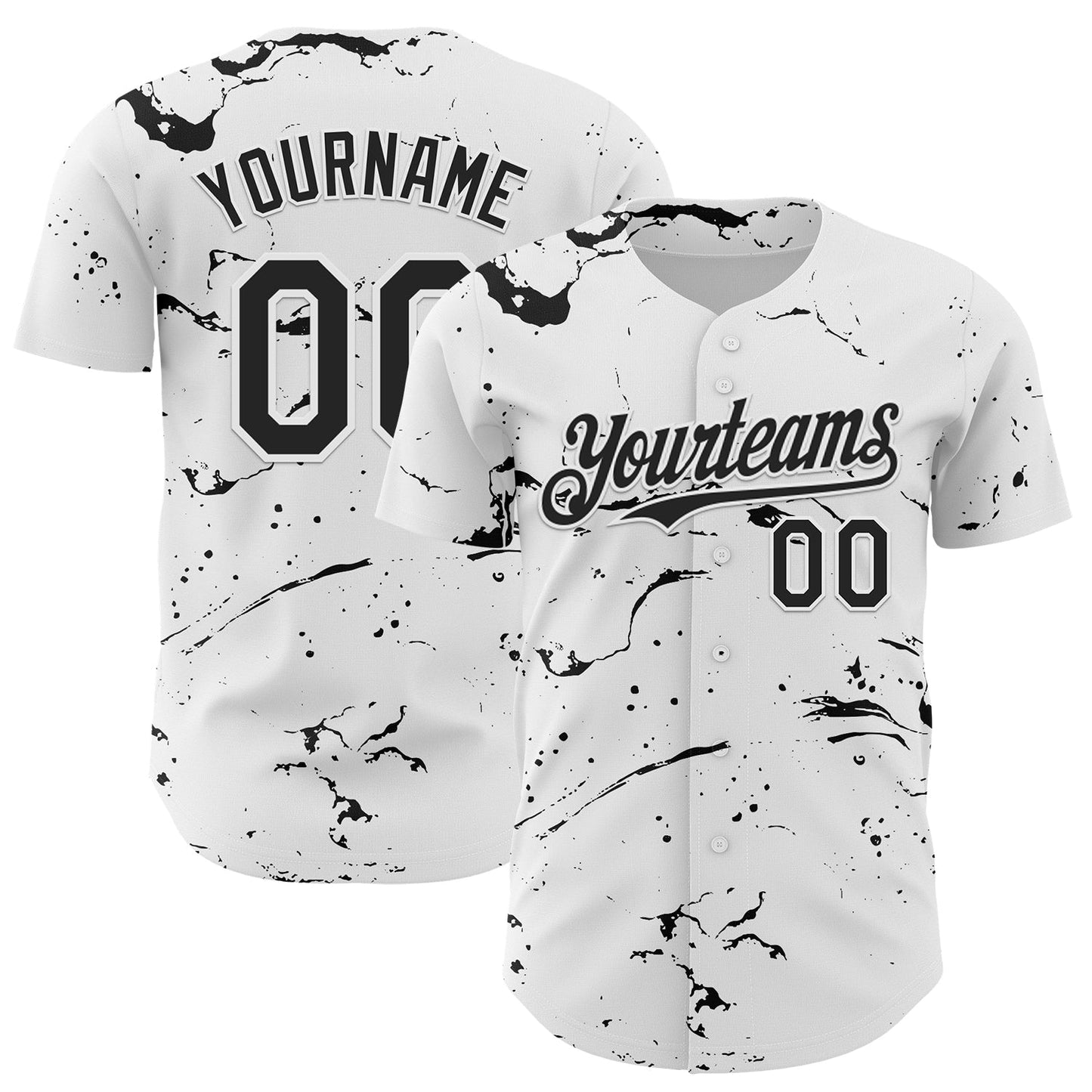 Custom White Black 3D Pattern Design Graffiti Splash Ink Authentic Baseball Jersey - Main View