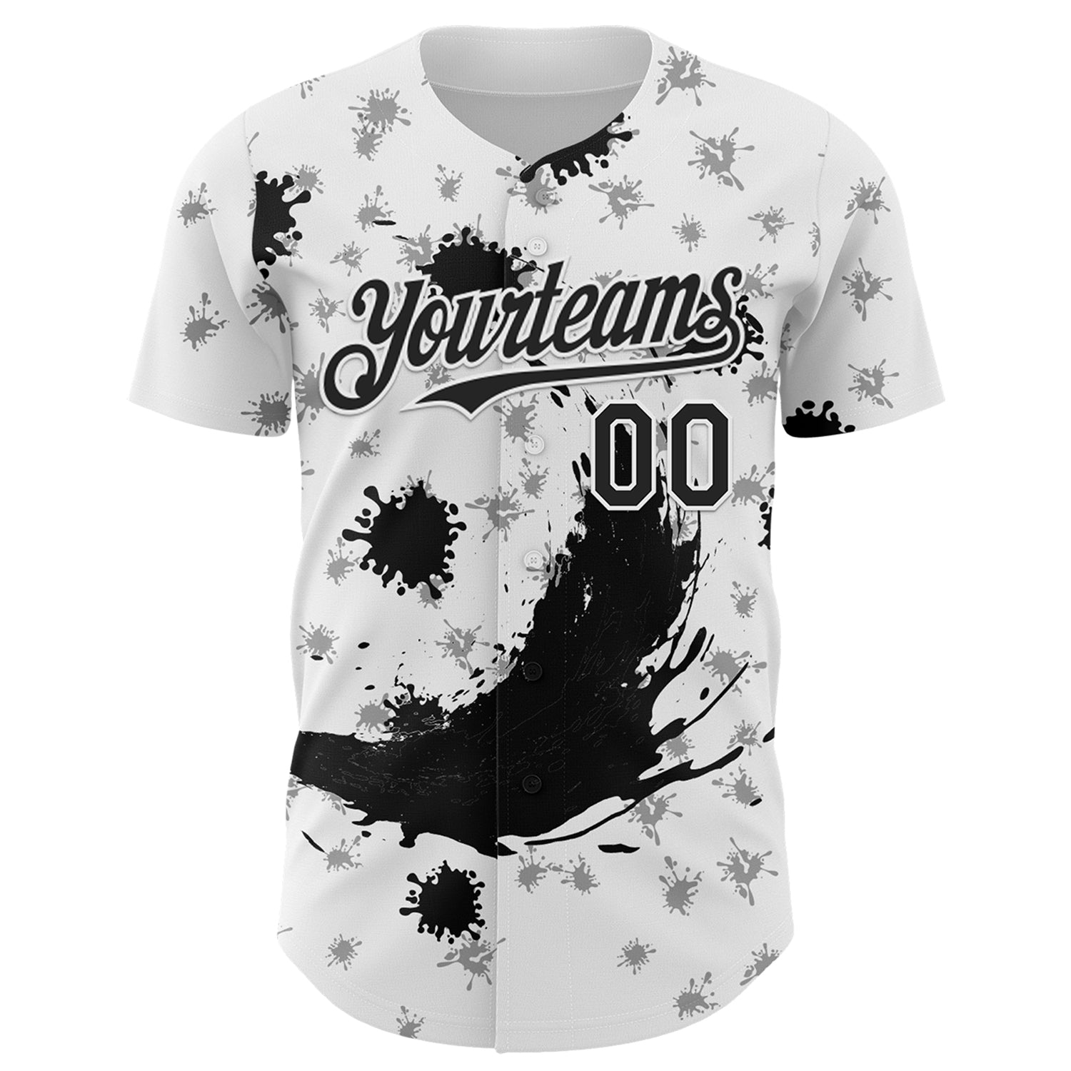 Custom White Black 3D Pattern Design Graffiti Splash Ink Authentic Baseball Jersey view 2